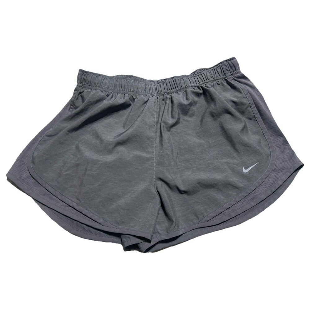 Nike Dri Fit  Running Shorts Women Large Gray Built In Brief Drawstring Run Gym
